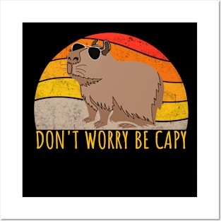 Retro Rodent Funny Capybara Don't Be Worry Be Capy Rodent Posters and Art